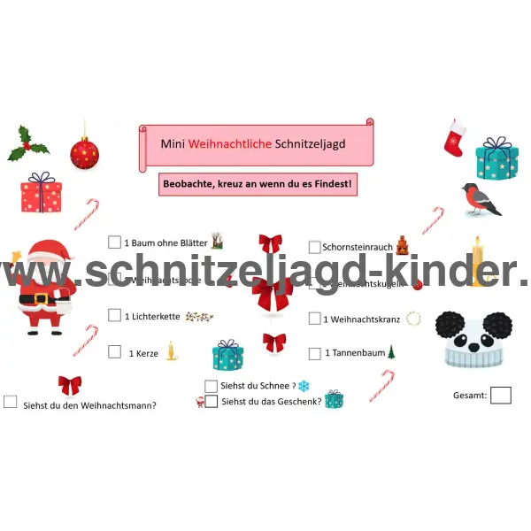 KLEINE WEIHNACHT SCHNITZELJAGD - FERTIGE SCHATZSUCHE ZUM AUSDRUCKEN