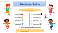 Schnipsel-Jagd in Farbe: Wer sammelt am schnellsten alle bunten Teile? - schnitzeljagd-kinder