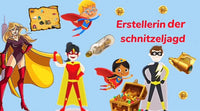 Cartoon-Superhelden und Schatzsuche Hinweise.