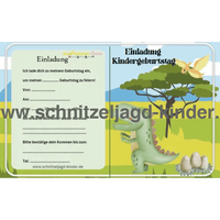Dinosaurier Einladungskarte Für Kindergeburtstag Vorlage zum ausdrucken - schnitzeljagd-kinder