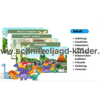 DINOSAURIER-SCHNITZELJAGD - DIE INSEL DER DINOSAURIER-5-8 JAHREN - DINO SCHNITZELJAGD AUFGABEN ZUM AUSDRUCKEN PDF - schnitzeljagd-kinder