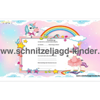 Einhorn Einladungskarte Für Kindergeburtstag Vorlage zum ausdrucken - schnitzeljagd-kinder