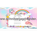 Einhorn Einladungskarte Für Kindergeburtstag Vorlage zum ausdrucken - schnitzeljagd-kinder