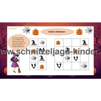 Halloween-Sudoku - Sudoku-Rätsel für Kinder zum Ausdrucken mit dem Thema Halloween. - schnitzeljagd-kinder