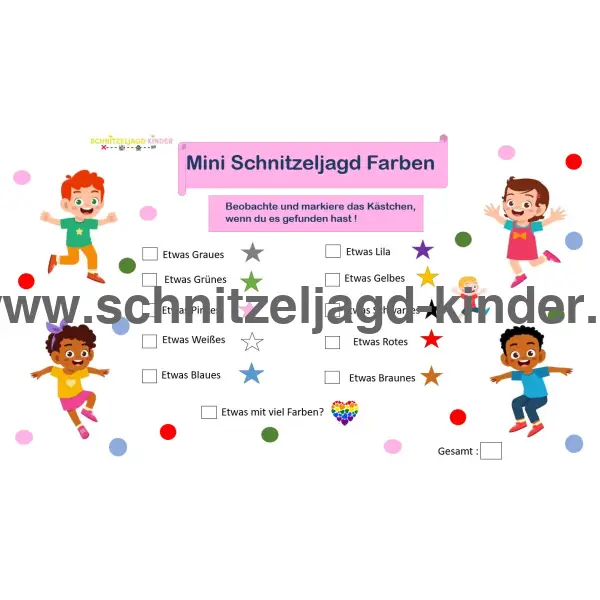 KLEINE SCHNITZELJAGD FARBEN - FERTIGE SCHATZSUCHE ZUM AUSDRUCKEN