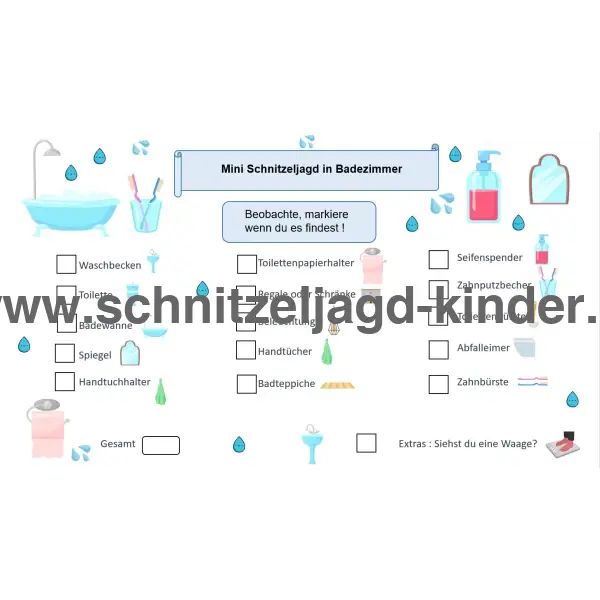 KLEINE SCHNITZELJAGD IM BADEZIMMER - FERTIGE SCHATZSUCHE ZUM AUSDRUCKEN