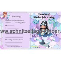 Meerjungfrau Einladungskarte Für Kindergeburtstag Vorlage zum ausdrucken - schnitzeljagd-kinder