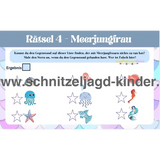 Meerjungfrau-Schatzsuche-Schnitzeljagd Aufgaben zum Ausdrucken (PDF) - schnitzeljagd-kinder