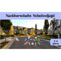 Nachbarschafts-Schatzsuche-Schnitzeljagd zum ausdrucken für Kinder im Alter von 5-8 Jahren - schnitzeljagd-kinder
