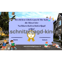 Nachbarschafts-Schatzsuche-Schnitzeljagd zum ausdrucken für Kinder im Alter von 5-8 Jahren - schnitzeljagd-kinder