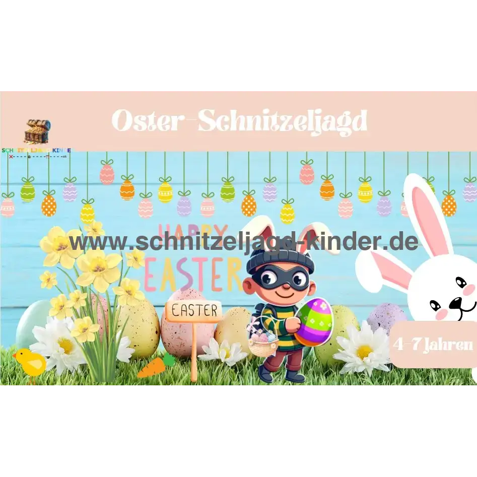 Oster-Schnitzeljagd zum Ausdrucken für Kinder von 4-7 Jahren