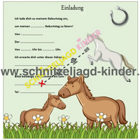 Pferde Einladungskarte kindergeburtstag vorlage - schnitzeljagd-kinder