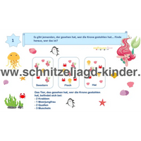 SCHNITZELJAGD MEERJUNGFRAU : DAS KÖNIGREICH DER MEERJUNGFRAUEN - MEERJUNGFRAU KINDERGEBURTSTAG-4-5 JAHREN - schnitzeljagd-kinder
