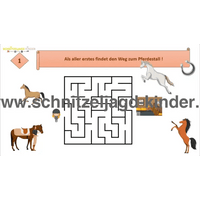 SCHNITZELJAGD PFERDESTALL - KINDERGEBURTSTAG PFERDE-4-5 JAHREN - SCHNITZELJAGD AUFGABEN ZUM AUSDRUCKEN PDF - schnitzeljagd-kinder