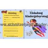 Superhelden Einladungskarte Für Kindergeburtstag Vorlage zum ausdrucken - schnitzeljagd-kinder