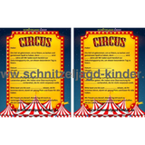 Zirkus-Schnitzeljagd für Kinder (6 Jahre)- SCHNITZELJAGD AUFGABEN ZUM AUSDRUCKEN PDF - schnitzeljagd-kinder